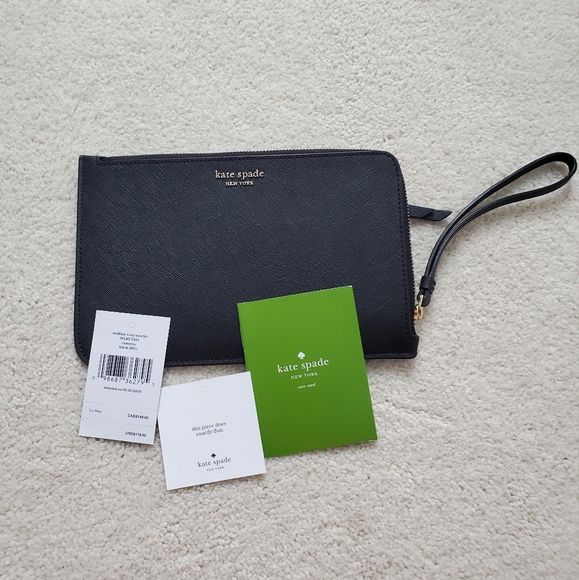 NWT Kate Spade Black Medium L-Zip Cameron Wristlet